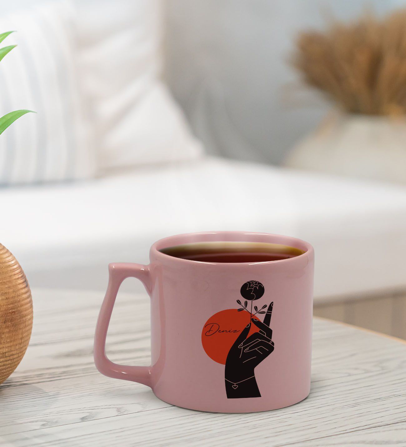 BK Gift Kişiye Özel İsimli Pastel Pembe Middle Kupa Bardak, Arkadaşa Hediye, Ev Hediyesi, Doğum Günü Hediyesi, Ofis Hediyesi-3