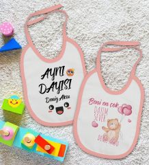 BK Kids Kişiye Özel Dayı Tasarımlı 2’li Pembe Mama Önlüğü-1