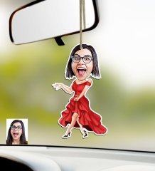 Kişiye Özel Bayan Manken Karikatürlü Ahşap Araba Dikiz Ayna Süsü