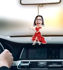 Kişiye Özel Bayan Manken Karikatürlü Ahşap Araba Dikiz Ayna Süsü
