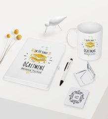 Kişiye Özel En İyi Sınıf Öğretmeni Temalı Beyaz Defter Kalem Kupa Ayna Seti - 6