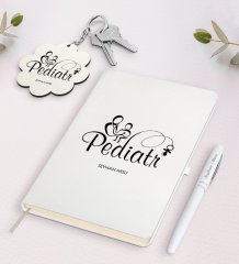 Kişiye Özel Pediatr Beyaz Defter Kalem ve Anahtarlık Hediye Seti