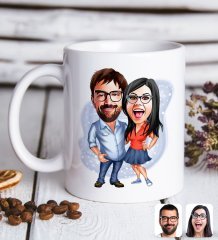 Kişiye Özel Sevgililer Karikatürlü Beyaz Kupa Bardak-105