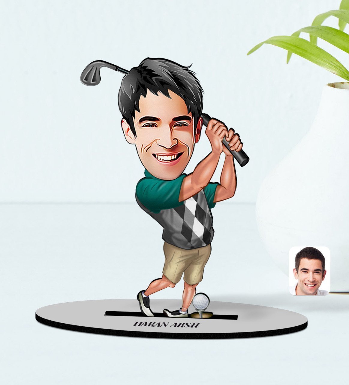 Kişiye Özel Erkek Golfçü Karikatürlü Ahşap Biblo Model-1