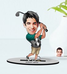 Kişiye Özel Erkek Golfçü Karikatürlü Ahşap Biblo Model-1