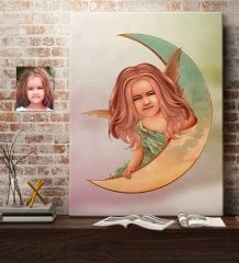Kişiye Özel Kız Çocuk Melek Karikatürlü Kanvas Tablo 50x70cm-1
