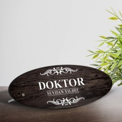 Kişiye Özel Mesleki Doktor Ahşap Oval Masa İsimliği  - 3