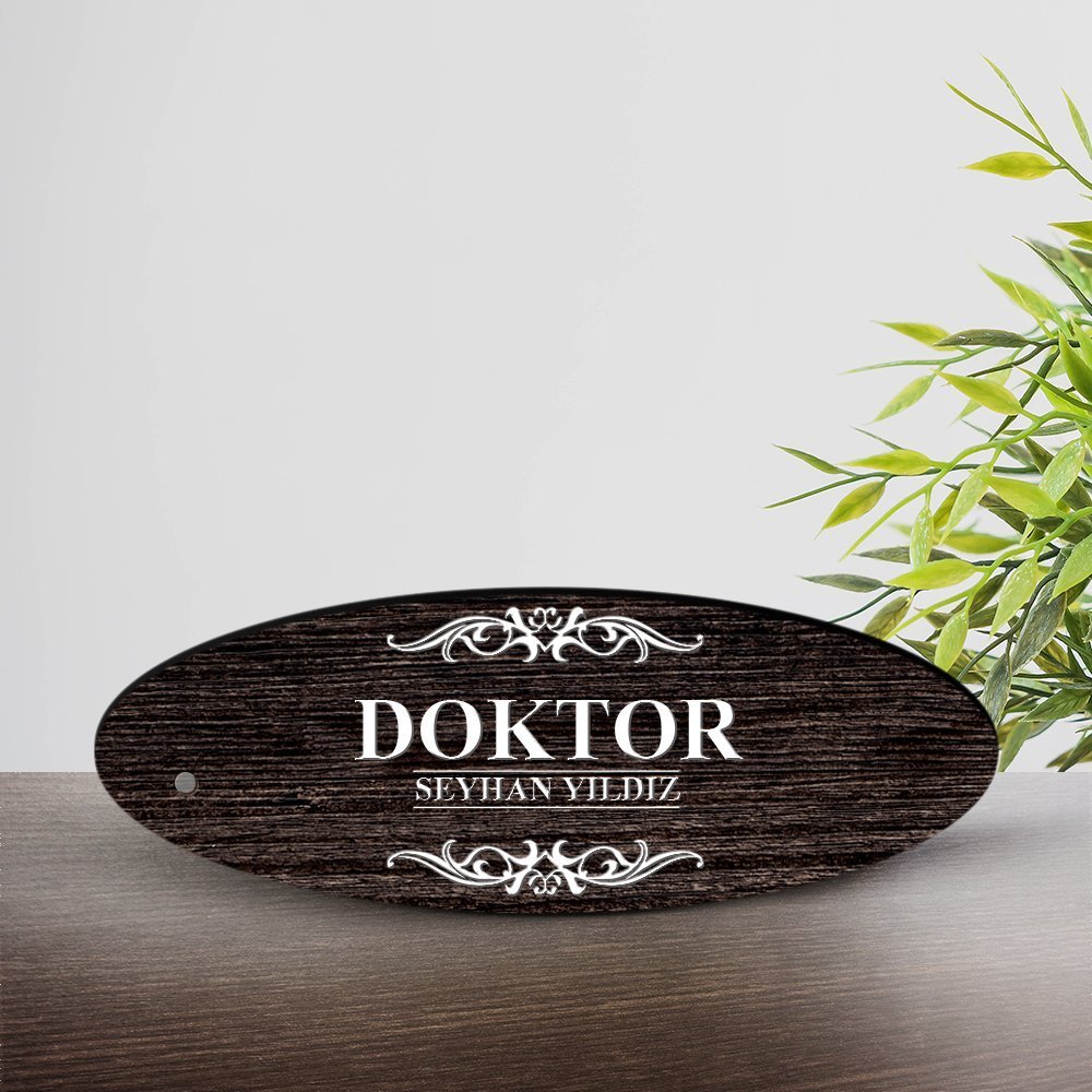 Kişiye Özel Mesleki Doktor Ahşap Oval Masa İsimliği  - 3