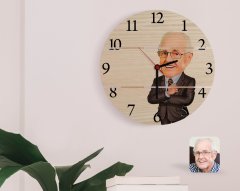 Kişiye Özel Dede Karikatürlü Otantik Ahşap Palet Saat-1