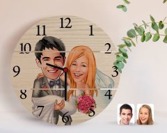 Kişiye Özel Evleniyoruz Karikatürlü Otantik Ahşap Palet Saat-7