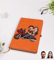 Kişiye Özel Sevgililer Karikatürlü Turuncu Termo Deri Defter Model 103