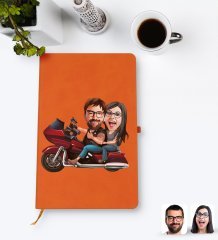 Kişiye Özel Sevgililer Karikatürlü Turuncu Termo Deri Defter Model 103