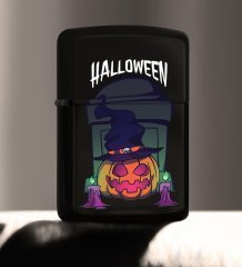 BK Gift Halloween Tasarımlı Renkli Baskılı Siyah Benzinli Metal Çakmak-1