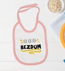 BK Kids Bezdum Tasarımlı Pembe Bebek Body Zıbın ve Mama Önlüğü Hediye Seti-5