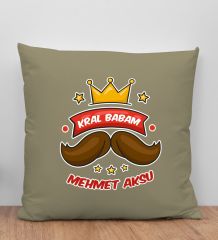 BK Gift Kişiye Özel İsimli Babalar Günü Tasarımlı Haki Kırlent Yastık-5, Babaya Hediye, Ev Dekorasyonu, Babalar Günü Hediyesi