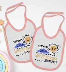 BK Kids Kişiye Özel Dayı ve Amca Tasarımlı 2’li Pembe Mama Önlüğü-1