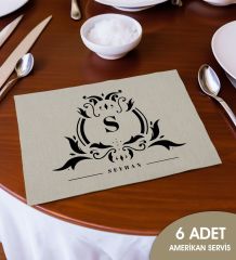 BK Gift Kişiye Özel İsimli 6’li Keten Amerikan Servis Seti-6, Ev Hediyesi,Baskılı Servis Bezi, Mutfak Dekoru