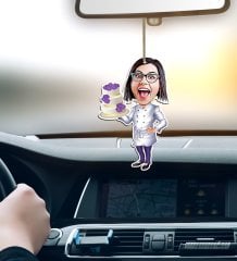 Kişiye Özel Bayan Chef Karikatürlü Ahşap Araba Dikiz Ayna Süsü-2