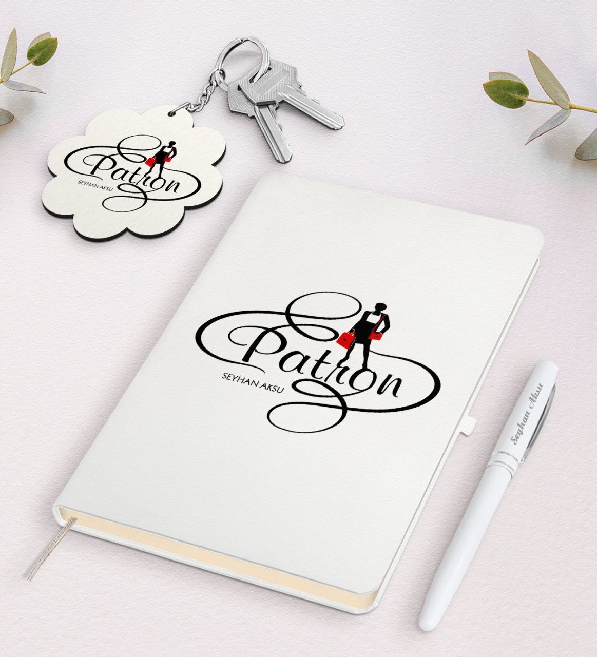 Kişiye Özel Patron Beyaz Defter Kalem ve Anahtarlık Hediye Seti-4