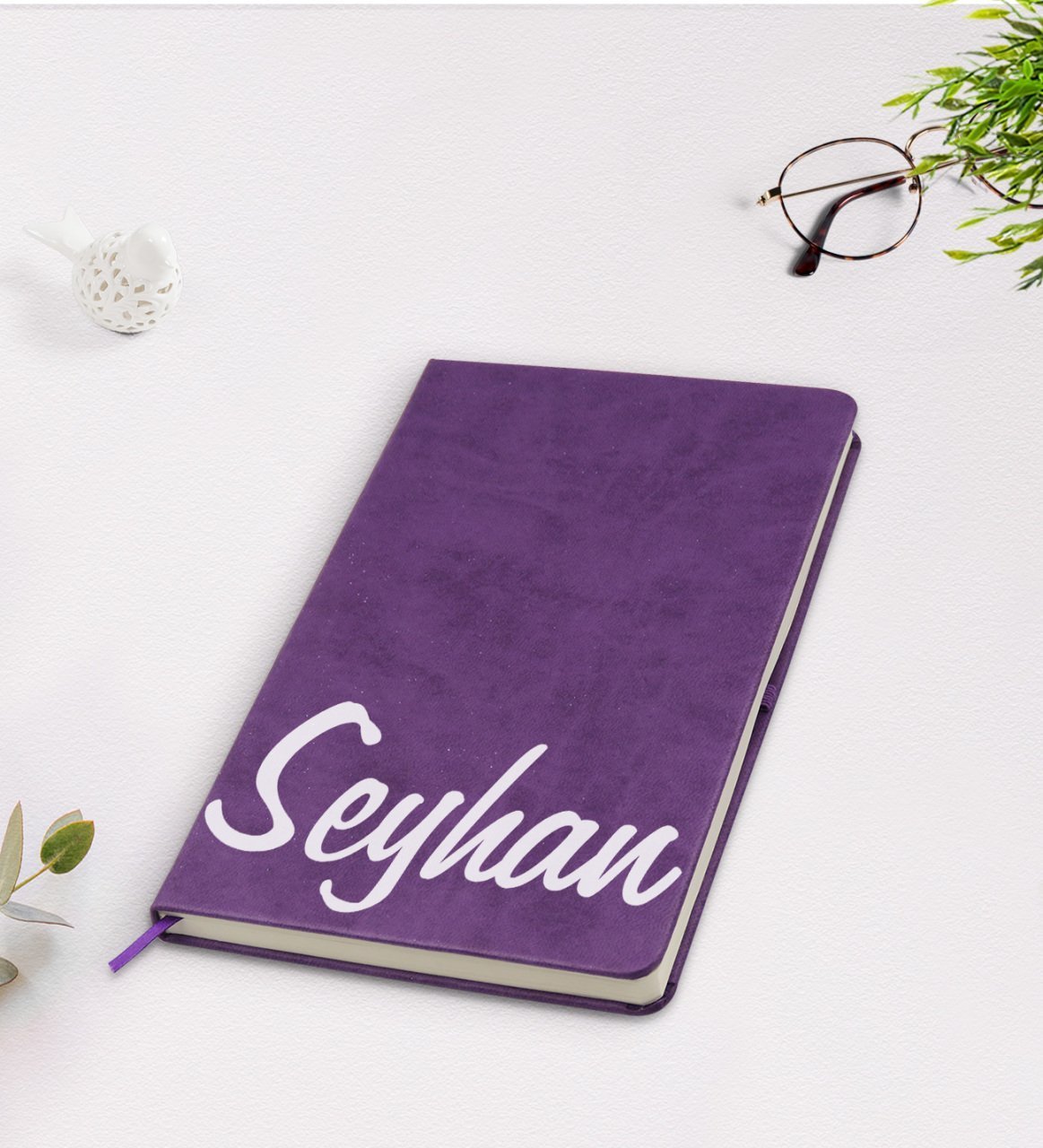 Kişiye Özel El Yazılı Mor Termo Deri Defter Model 2