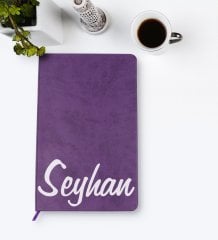 Kişiye Özel El Yazılı Mor Termo Deri Defter Model 2