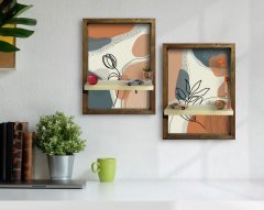 BK Home 2'li Doğal Masif Ahşap Çerçeveli Tablo Duvar Rafı-68