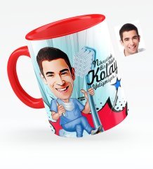 Kişiye Özel Bay Diş Hekimi Karikatürlü Kırmızı Kupa Bardak - 2