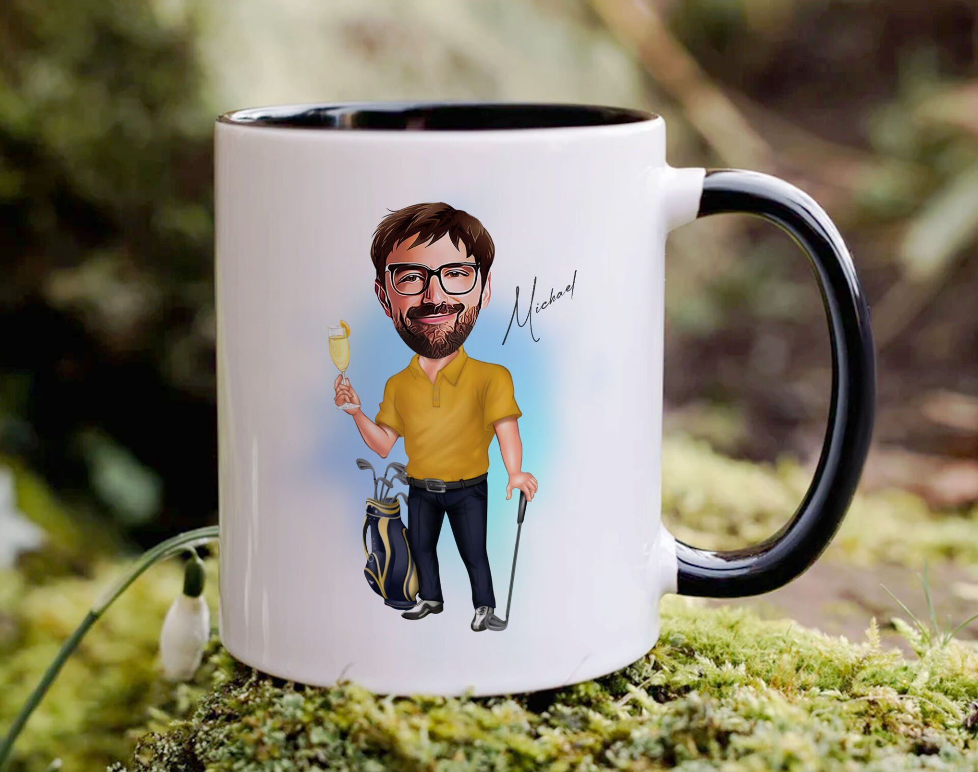 Bk Gift Kişiye Özel Golf Oyuncusu Karikatürlü Siyah Kupa Bardak-5, Sevgiliye Hediye, Arkadaşa Hediye