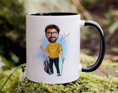 Bk Gift Kişiye Özel Golf Oyuncusu Karikatürlü Siyah Kupa Bardak-5, Sevgiliye Hediye, Arkadaşa Hediye