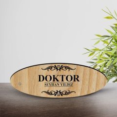Kişiye Özel Mesleki Doktor Ahşap Oval Masa İsimliği  - 2