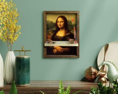 BK Home Mona Lisa Tasarımlı Doğal Masif Ahşap Çerçeveli Tablo Duvar Rafı-1