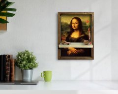 BK Home Mona Lisa Tasarımlı Doğal Masif Ahşap Çerçeveli Tablo Duvar Rafı-1