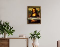 BK Home Mona Lisa Tasarımlı Doğal Masif Ahşap Çerçeveli Tablo Duvar Rafı-1
