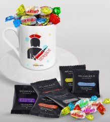 Kişiye Özel Hemşire Türk Kahvesi Fincanı Selamlique Karışık Türk Kahvesi ve Haribo Şeker Hediye Seti-3