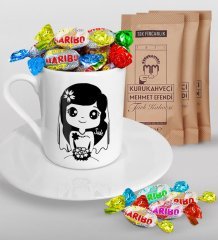 Kişiye Özel Sevgililer Günü Türk Kahvesi Fincanı Mehmet Efendi Kahve ve Haribo Şeker Hediye Seti-97