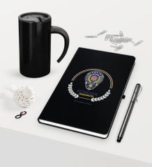 Kişiye Özel Komiser Yardımcısı Temalı Siyah Defter Kalem Termos Mug Seti - 2