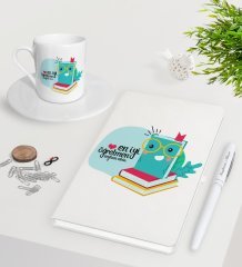 Kişiye Özel En İyi Öğretmen Beyaz Defter Kalem Türk Kahvesi Fincanı Seti-9
