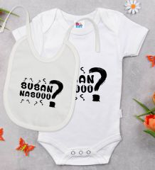 BK Kids Buban Nabüüü Tasarımlı Beyaz Bebek Body Zıbın ve Mama Önlüğü Hediye Seti-1
