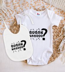 BK Kids Buban Nabüüü Tasarımlı Beyaz Bebek Body Zıbın ve Mama Önlüğü Hediye Seti-1