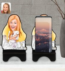 Kişiye Özel Kadın Mimar Karikatürlü Ahşap Biblo Telefon Standı-1