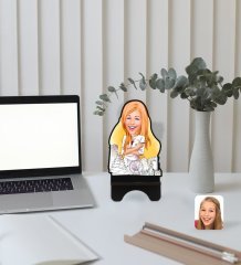 Kişiye Özel Kadın Mimar Karikatürlü Ahşap Biblo Telefon Standı-1