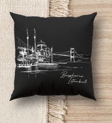 BK Gift İstanbul Tasarımlı Premium Kumaş Siyah Kırlent Yastık, Ev Hediyesi, Ev Dekorasyonu, Dekoratif Hediye-3