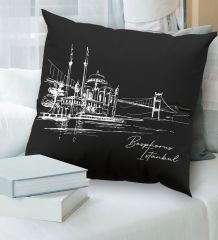 BK Gift İstanbul Tasarımlı Premium Kumaş Siyah Kırlent Yastık, Ev Hediyesi, Ev Dekorasyonu, Dekoratif Hediye-3