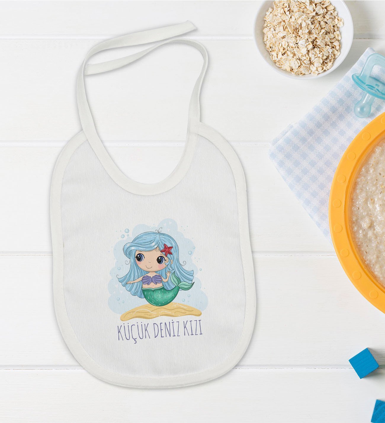 BK Kids Küçük Deniz Kızı Tasarımlı Bebek Mama Önlüğü - Model 1