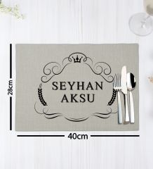 BK Gift Kişiye Özel İsimli 6’li Keten Amerikan Servis Seti-5, Ev Hediyesi,Baskılı Servis Bezi, Mutfak Dekoru