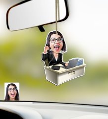 Kişiye Özel Bayan CEO Karikatürlü Ahşap Araba Dikiz Ayna Süsü