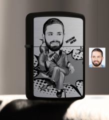 Kişiye Özel Bay Patron Karikatürlü Benzinli Siyah Metal Çakmak - 2