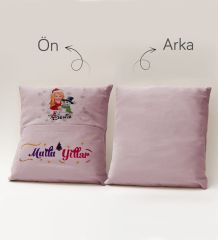BK Gift Kişiye Özel Yılbaşı Karikatür Tasarımlı Organizer Kumanda ve Atıştırmalık Cepli Pembe Kırlent Yastık- 11, Yılbaşı Hediyesi, Yeni Yıl Hediyeleri