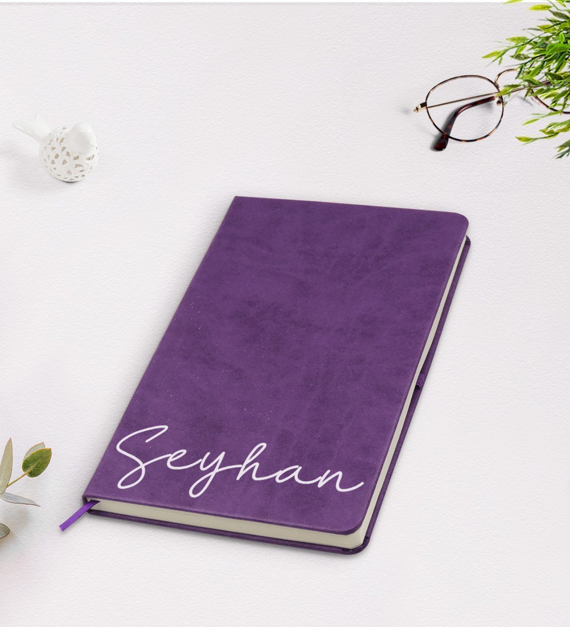 Kişiye Özel El Yazılı Mor Termo Deri Defter Model 1