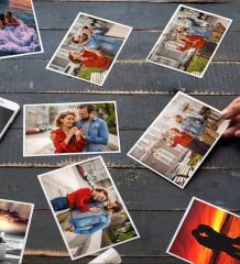 BK Gift Kişiye Özel 10 adet Fotoğraf Baskısı, Aşk Çiçeği Kalp Kolye ve 2’li Örgü Desenli Top Mum Hediye Seti, Sevgiliye Hediye, Yıl Dönümü Hediyesi